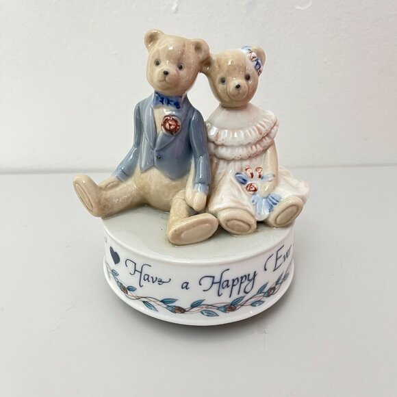 Otagiri Other - Otagiri Music Box Bride Groom Wedding Bears, Plays Love Makes The World Go Round